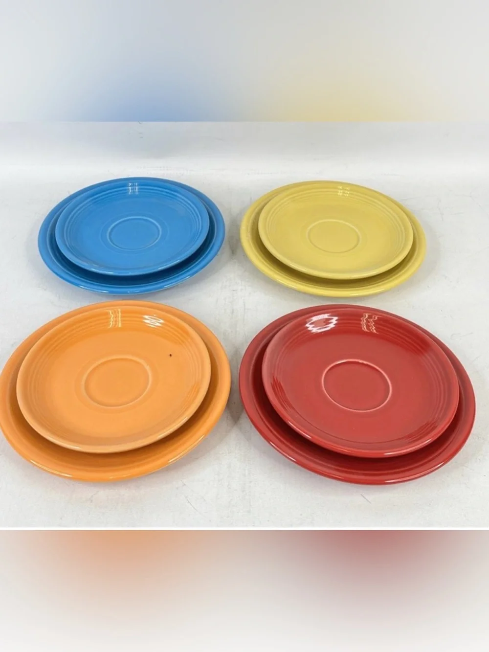 Homer Laughlin Fiesta Bright Ceramic Plates in Red, Orange, Yellow & Blue (8)